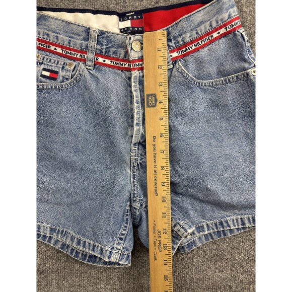 Vintage Tommy Hilfiger Shorts Womens 4 Blue Denim High Rise Flag Logo 90s - Picture 4 of 6